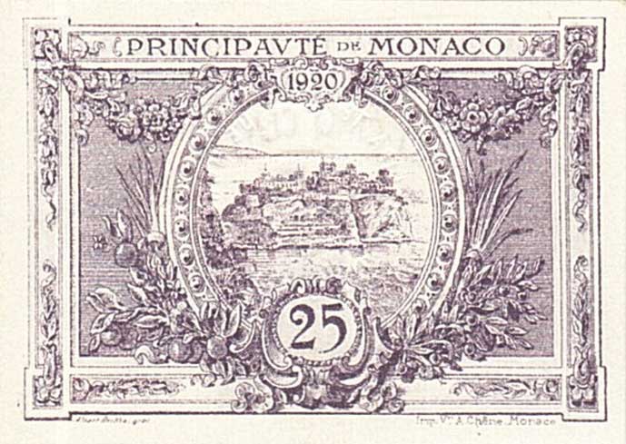 Back of Monaco p2c: 25 Centimes from 1921
