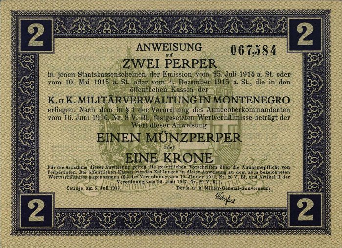 Front of Montenegro pM149: 2 Perpera from 1917