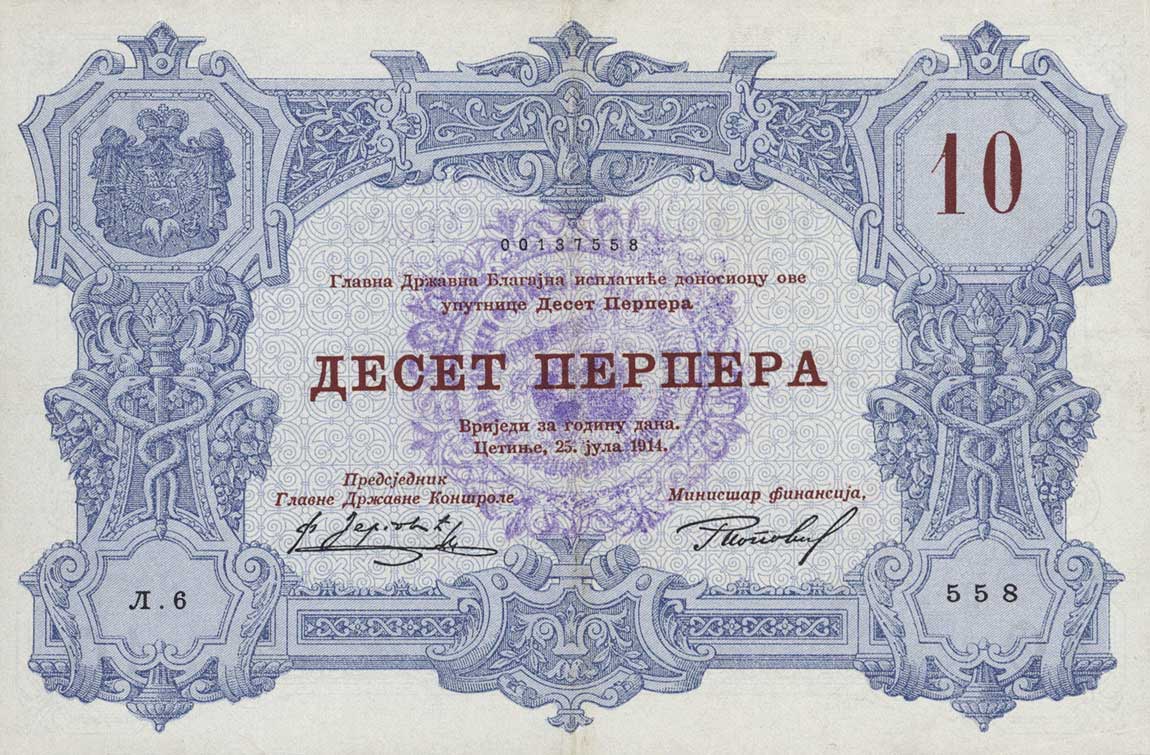 Front of Montenegro pM9: 10 Perpera from 1916