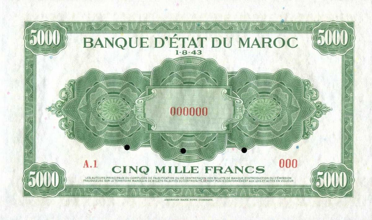 Back of Morocco p32s: 5000 Francs from 1943