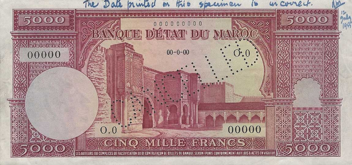 Front of Morocco p48: 5000 Francs from 1948