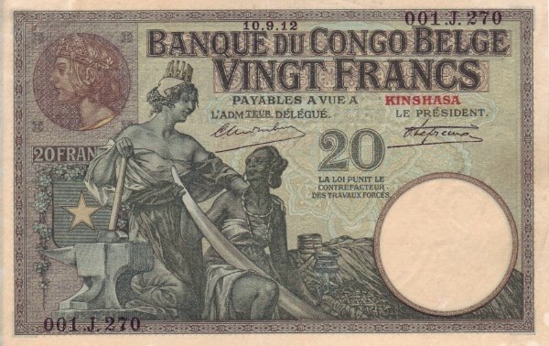 Front of Belgian Congo p10b: 20 Francs from 1912