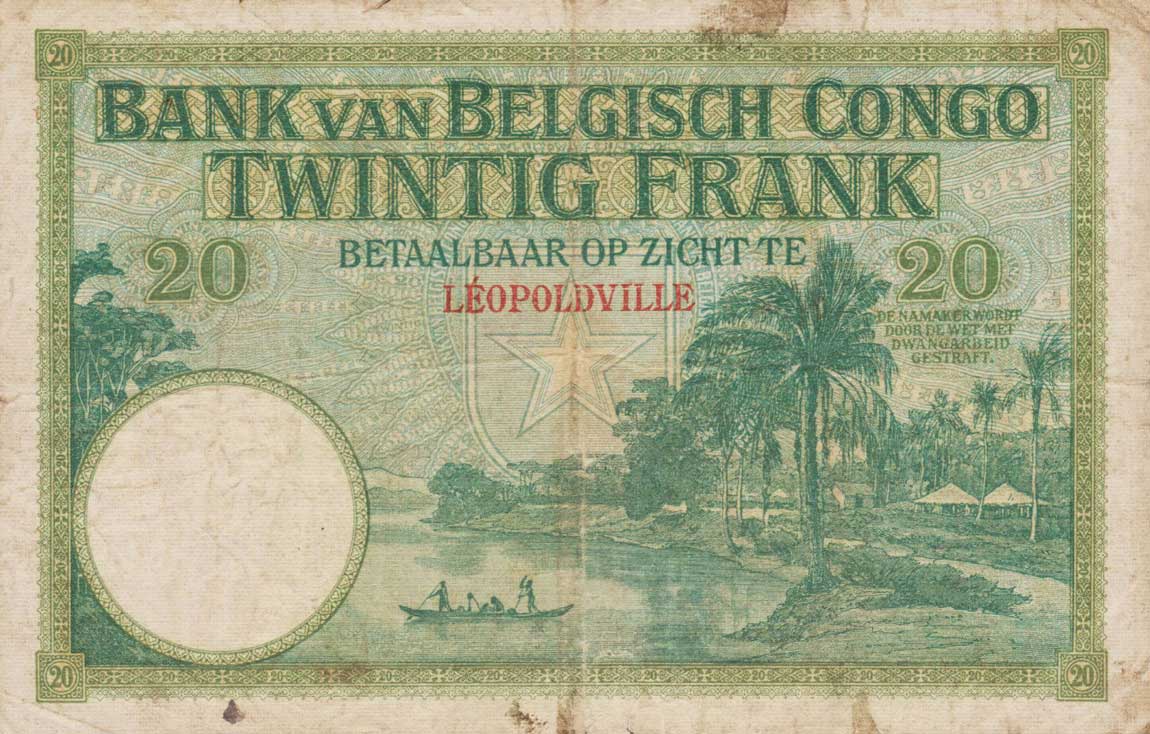 Back of Belgian Congo p10c: 20 Francs from 1925