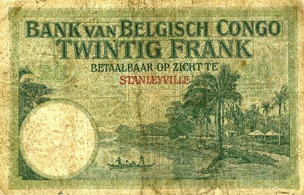 Back of Belgian Congo p10e: 20 Francs from 1912