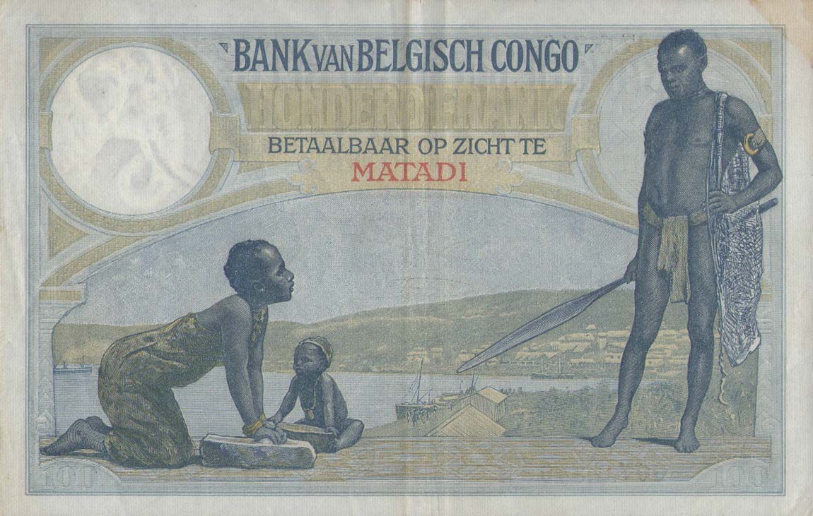 Back of Belgian Congo p11d: 100 Francs from 1912