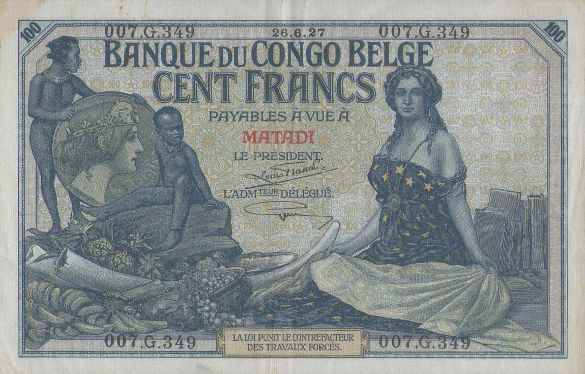 Front of Belgian Congo p11d: 100 Francs from 1912