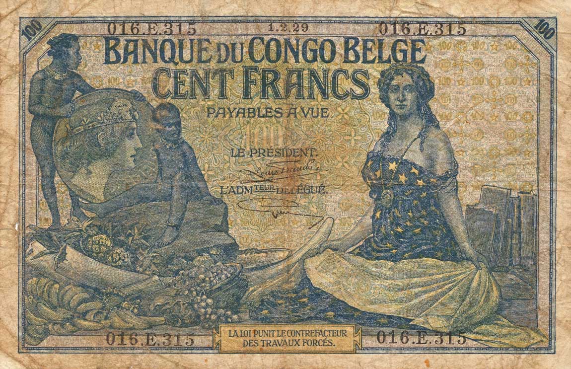 Front of Belgian Congo p11f: 100 Francs from 1929