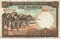 p14Ba from Belgian Congo: 10 Francs from 1942