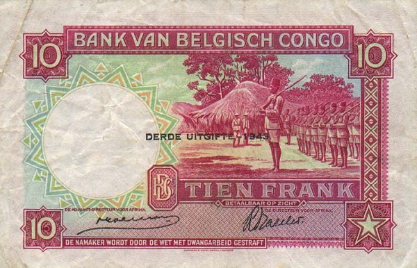 Back of Belgian Congo p14C: 10 Francs from 1943