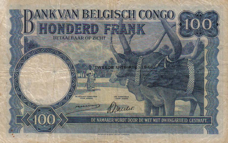 Back of Belgian Congo p17b: 100 Francs from 1944