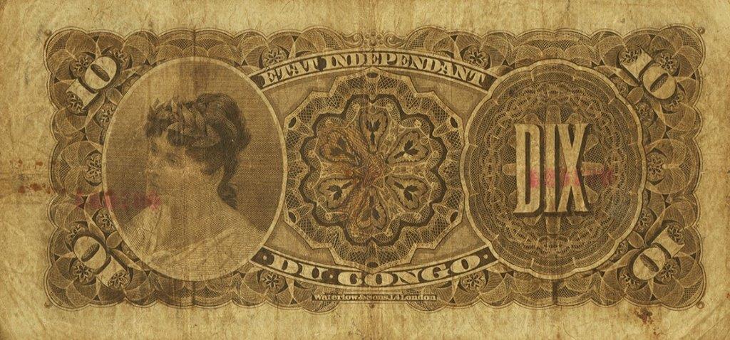 Back of Belgian Congo p1b: 10 Francs from 1896