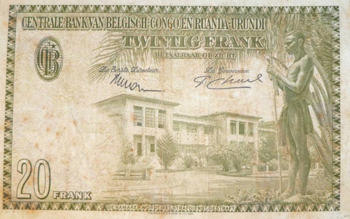 Back of Belgian Congo p26a: 20 Francs from 1953
