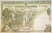 p26a from Belgian Congo: 20 Francs from 1953