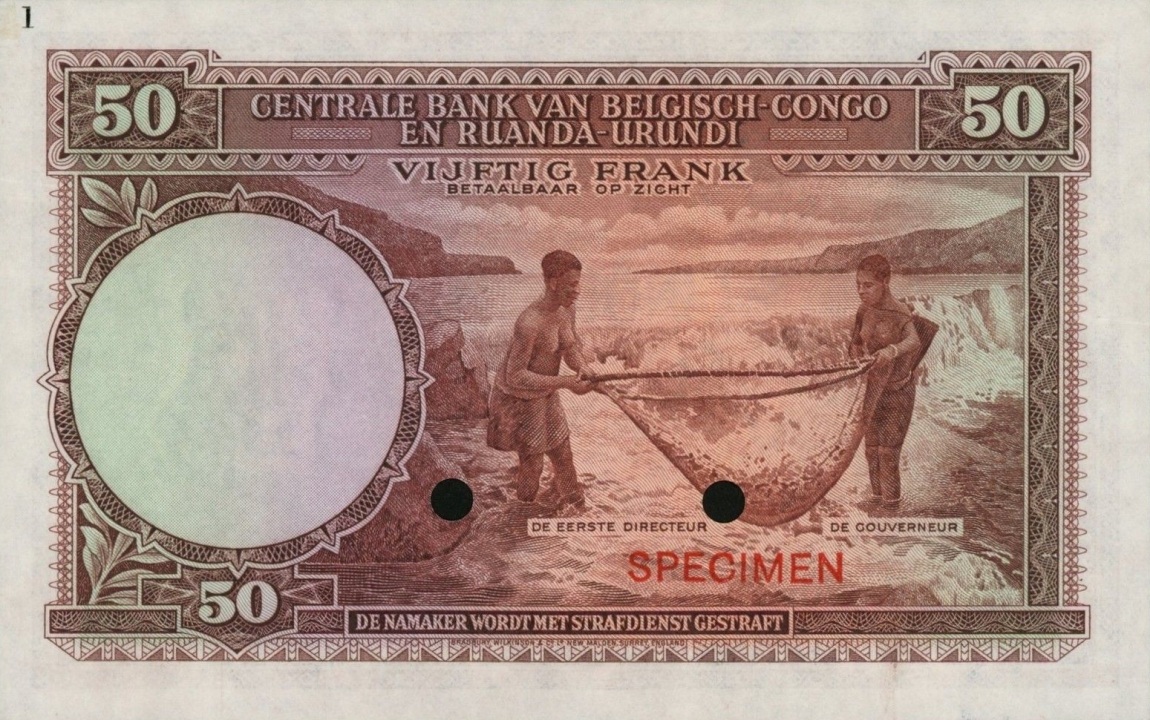 Back of Belgian Congo p27ct: 50 Francs from 1953