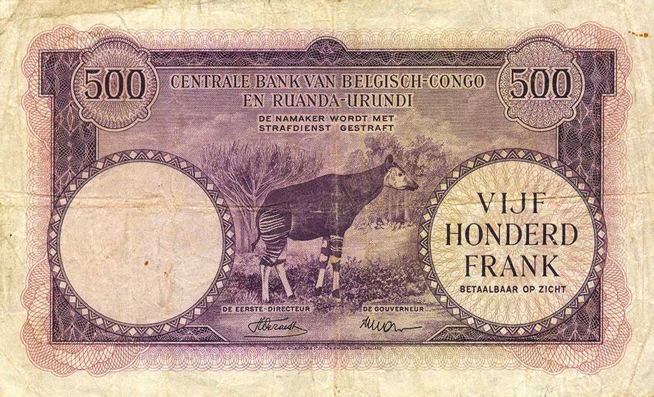 Back of Belgian Congo p28b: 500 Francs from 1955