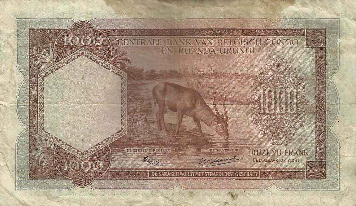 Back of Belgian Congo p29a: 1000 Francs from 1953