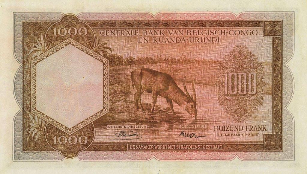 Back of Belgian Congo p29b: 1000 Francs from 1955