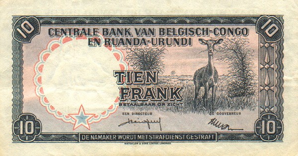 Back of Belgian Congo p30b: 10 Francs from 1956
