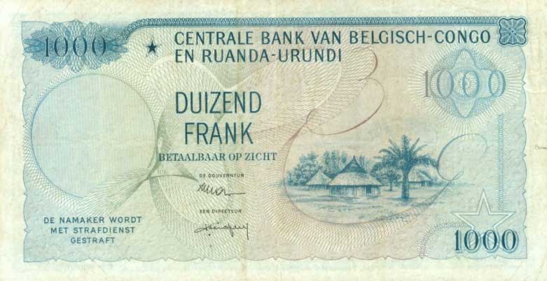 Back of Belgian Congo p35a: 1000 Francs from 1958