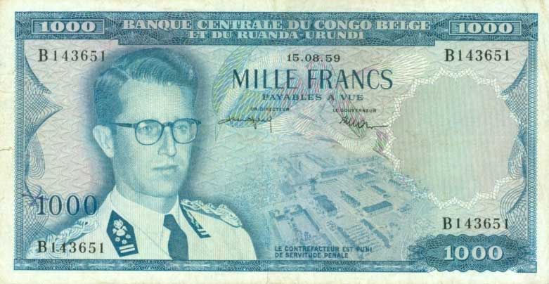 Front of Belgian Congo p35a: 1000 Francs from 1958