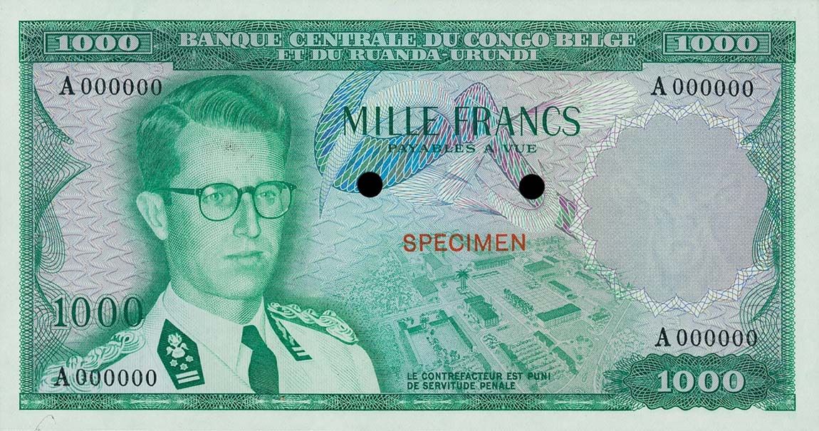 Front of Belgian Congo p35ct: 1000 Francs from 1958