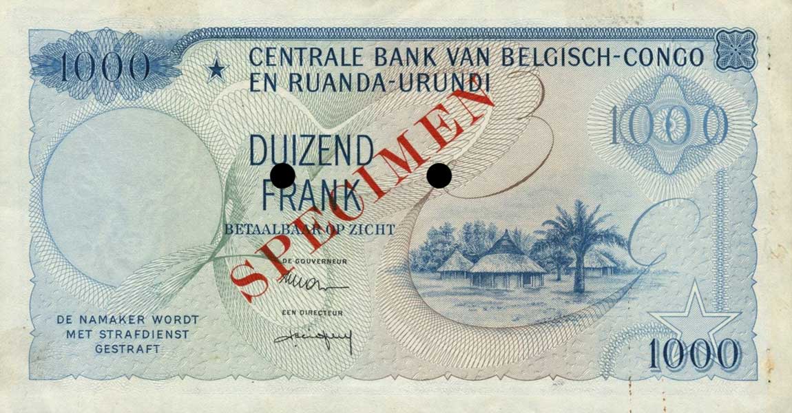 Back of Belgian Congo p35s: 1000 Francs from 1958