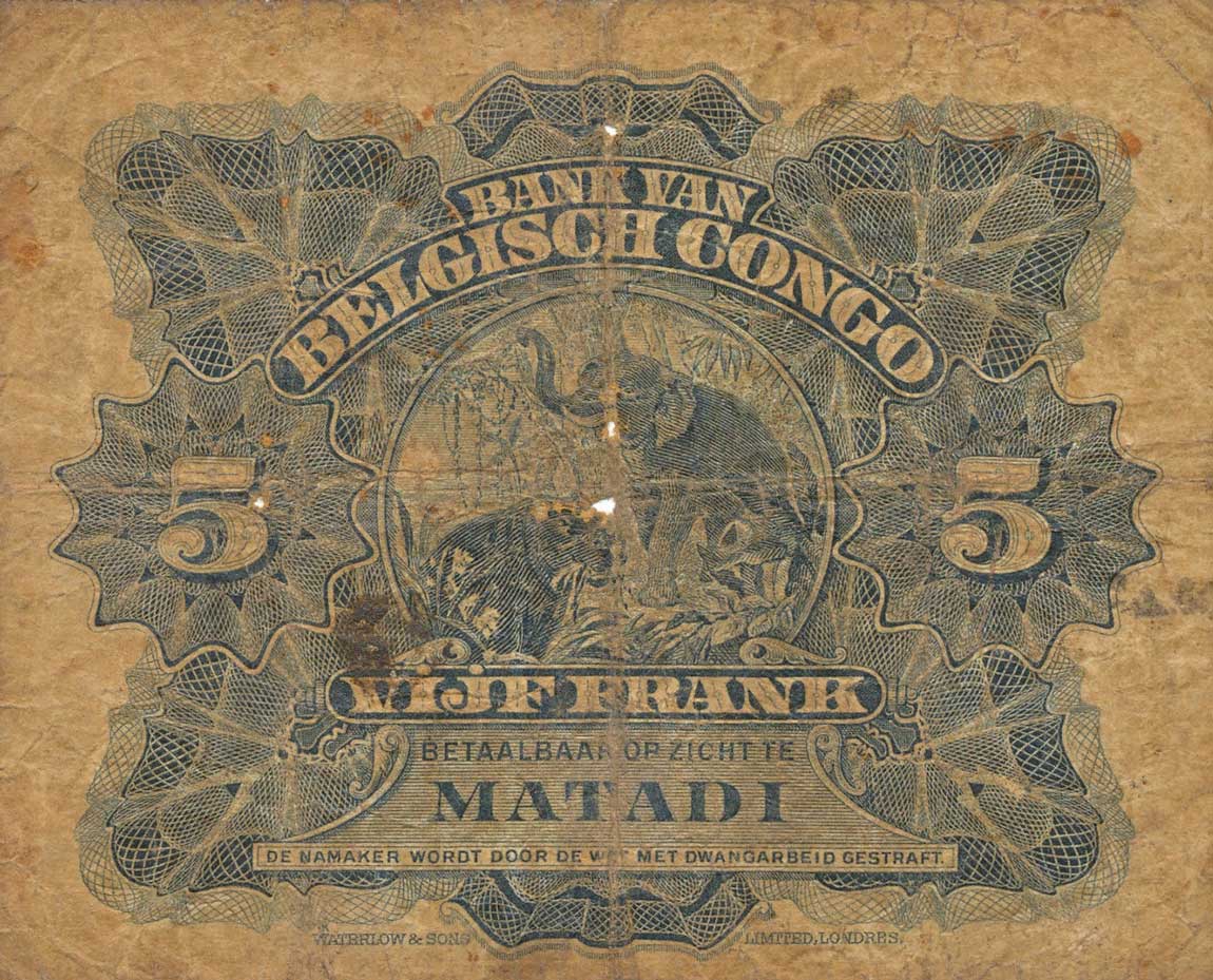 Back of Belgian Congo p4B: 5 Francs from 1914