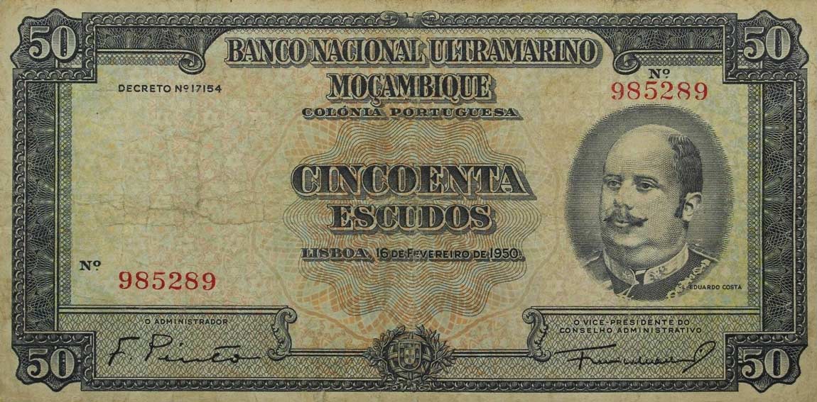 Front of Mozambique p102a: 50 Escudos from 1950