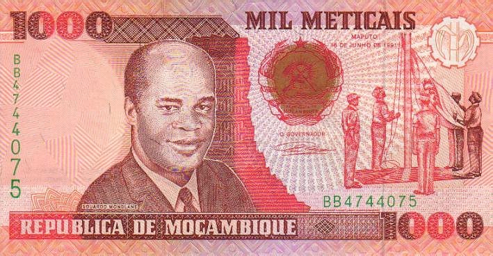 Front of Mozambique p135: 1000 Meticas from 1991