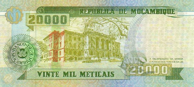 Back of Mozambique p140a: 20000 Meticas from 1999