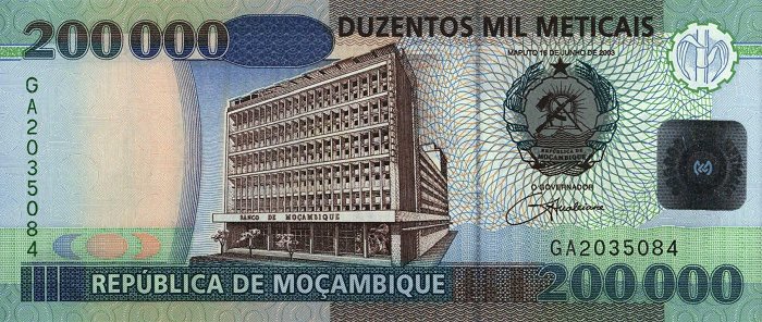 Front of Mozambique p141: 200000 Meticas from 2003