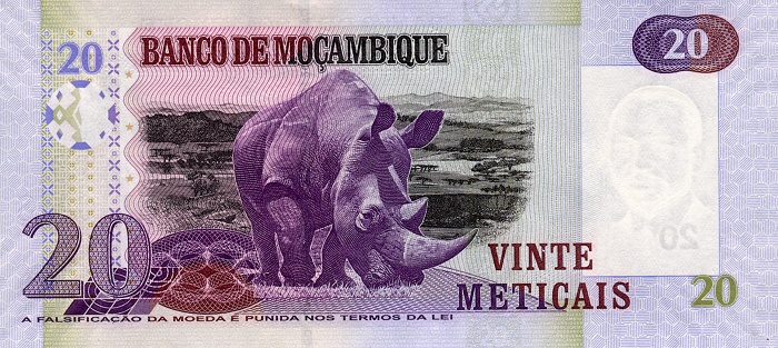 Back of Mozambique p143a: 20 Meticas from 2006