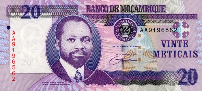Front of Mozambique p143a: 20 Meticas from 2006