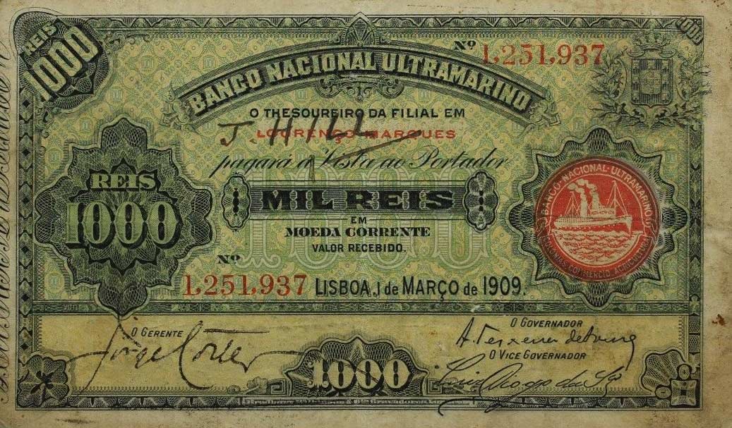 Front of Mozambique p33a: 1000 Reis from 1909