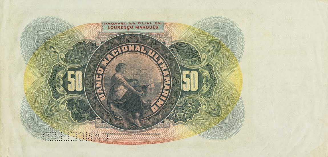 Back of Mozambique p42s: 50000 Reis from 1909