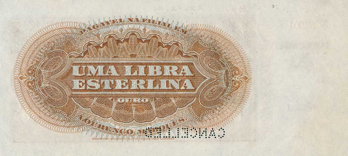 Back of Mozambique p45s: 1 Libra from 1909