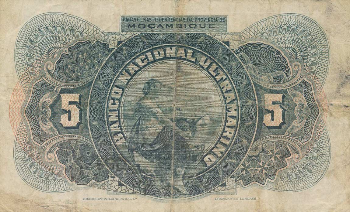 Back of Mozambique p68b: 5 Escudos from 1921