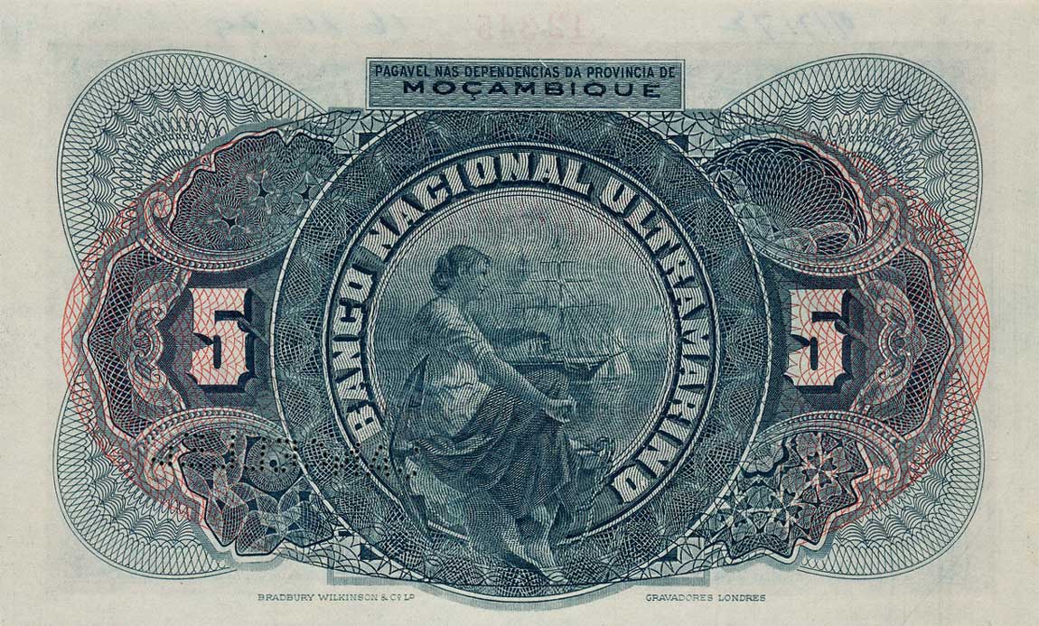 Back of Mozambique p68s: 5 Escudos from 1921