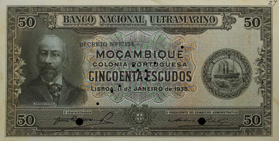 Front of Mozambique p75s: 50 Escudos from 1938