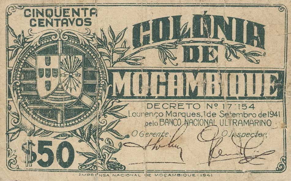 Front of Mozambique p80: 50 Centavos from 1941