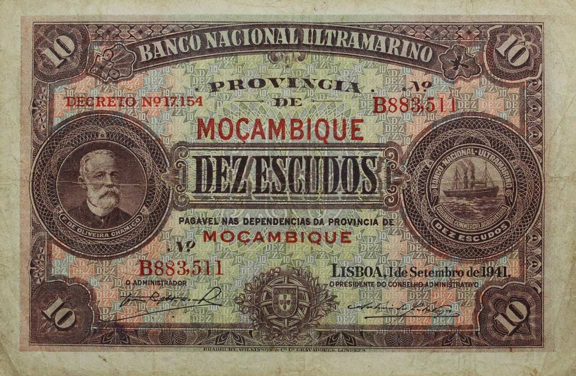 Front of Mozambique p84a: 10 Escudos from 1941