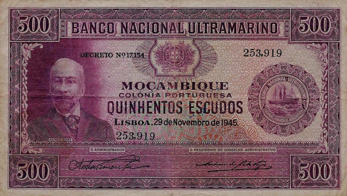 Front of Mozambique p98: 500 Escudos from 1945
