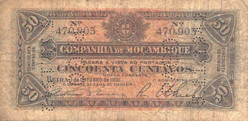 Front of Mozambique pR26: 50 Centavos from 1931