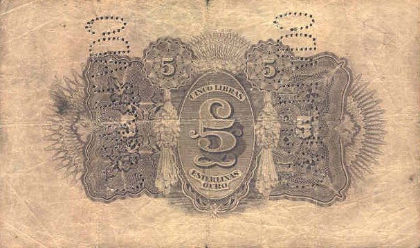 Back of Mozambique pR8a: 5 Libras from 1919