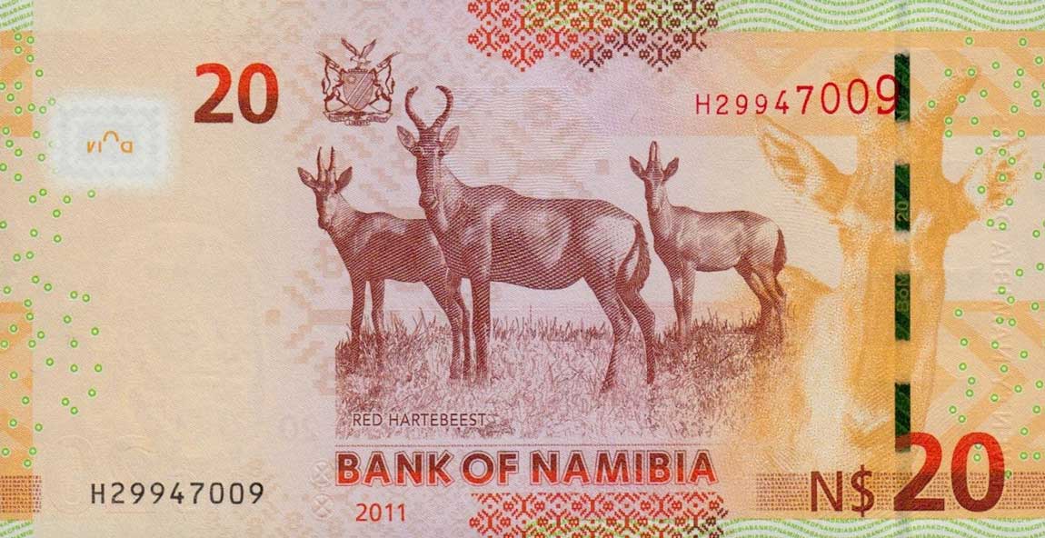 Back of Namibia p12a: 20 Namibia Dollars from 2011