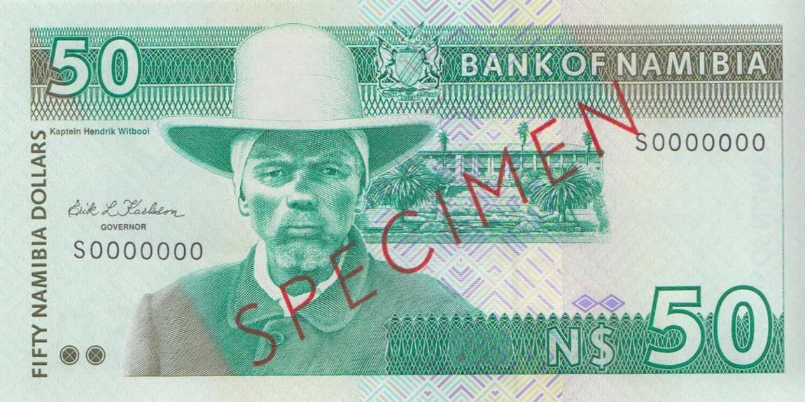Front of Namibia p2s: 50 Namibia Dollars from 1993