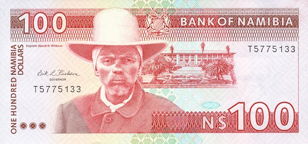 Front of Namibia p3a: 100 Namibia Dollars from 1993