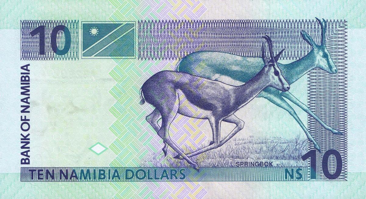Back of Namibia p4a: 10 Namibia Dollars from 2001