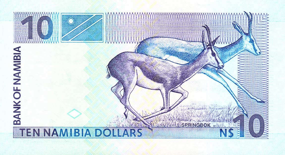 Back of Namibia p4b: 10 Namibia Dollars from 2001