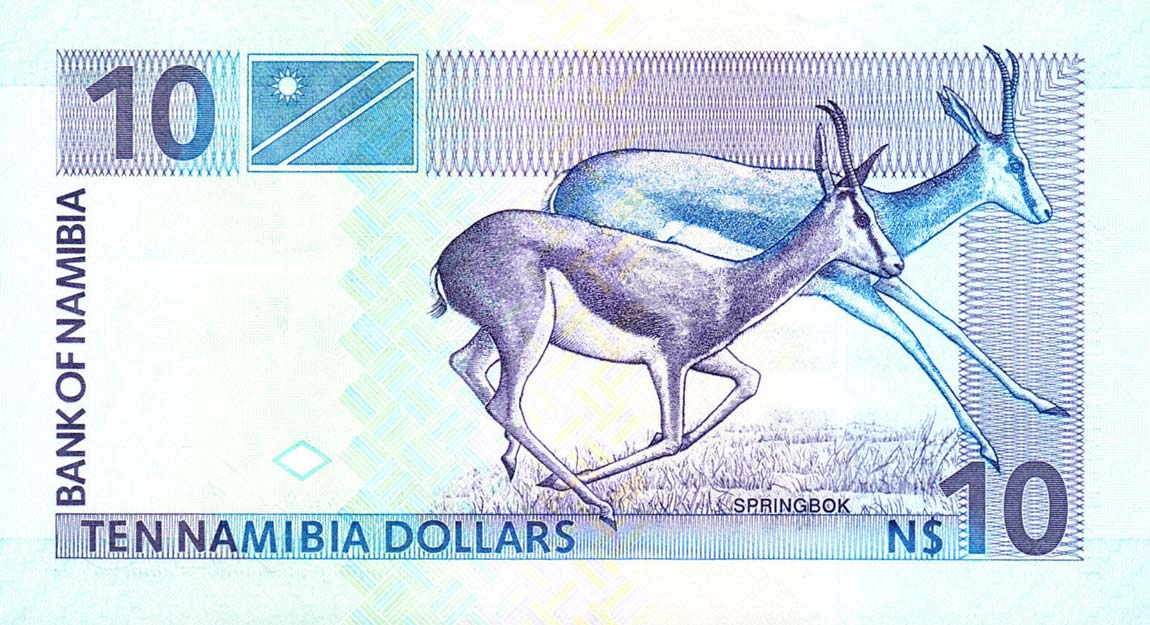 Back of Namibia p4c: 10 Namibia Dollars from 2001